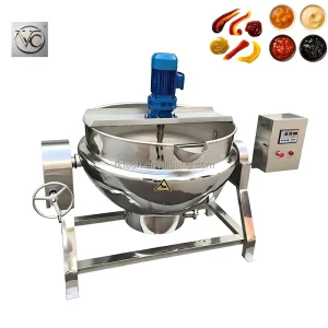 304 Stainless Steel Tilting Jacketed Kettle Sauce Mixer for Hot Pot Base Boiling for Condiment Processing Factory