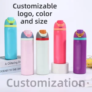 304 Stainless Steel Vacuum Tumbler 12H Hot Cold Insulation Double Wall Leak Proof Simple Solid Color Cup with Bouncing Lid