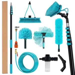 30FT Telescopic Window Cleaning Kit Efficient Solar Panel Window Washing Tool with Water Fed Pole Solar Brush