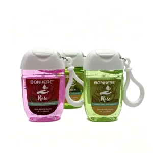 30ML Clear Travel White Flip Cap Hand Sanitizer with Hook Keychain Carriers