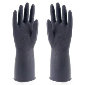 30cm Thin Powder-Free Latex Household Dishwashing Gloves, Black, Medium