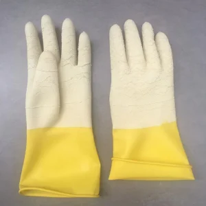 30cm Yellow and White Latex Crinkle Finish Household Gloves