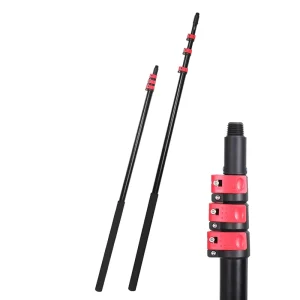 30ft Aluminum Telescopic Pole Adjustable Height Extension Pole Black Red for Household Cleaning