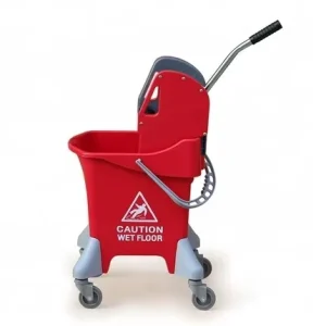 31L Plastic Single Bucket Wringer Mop with Wheels Down-press Design for Hotel Restaurant Housekeeping Trolley Cleaning Carts