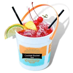 32 oz Rum Bucket Clear Plastic Party Drink Buckets Wiht Lid and Handle