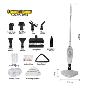 320ml Steam Cleaning Mop with Detachable Head and Multi-Nozzle Set