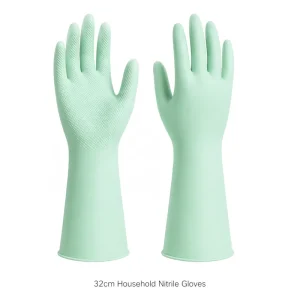 32cm Light Green Nitrile Waterproof Medium Household Cleaning Gloves Food Contact Oil Resistant Anti Slip Kitchen Food