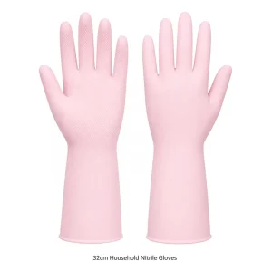 32cm Pink Nitrile Waterproof Non Slip Household Cleaning Gloves Food Contact Oil Resistant Reusable Kitchen Gloves for Food