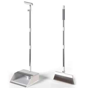 32cm Plastic Household Cleaning Set Rotatable Broom Dustpan with Soft Bristles Foldable Standing Windproof Non Tumbling Design