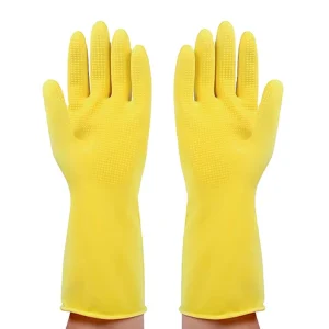 33cm 65g Lightweight Waterproof Soft Latex Beaded Cuff Nonslip Reusable Medium Powderless Yellow Diamond Texture Gloves Home