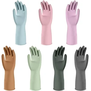 33cm 93g Soft Reusable Non-Slip Waterproof Latex Kitchen Gloves, Multicolor