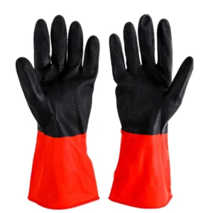 33cm Red and Black Dual-Color Non-Slip Flock-Lined Latex Rubber Gloves