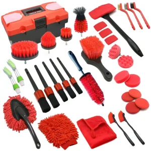35pcs Portable Car Wash Tool Box Set Interior and Exterior Cleaning Brush with Windshield Sponge Quality Car Cleaning Brushes