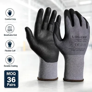 36 Pairs Household Decoration Gloves LOCCEF Anti slip Micro Foam Nitrile Coated Nylon Safety Gloves