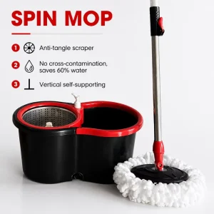 360 Bucket Set with 1 Microfiber Refills Telescopic Stainless Steel Handle Over 701ml Capacity for Floor Cleaning