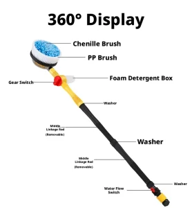 360-Degree Automatic Rotating Cleaning Brush with Detachable Pole and Plastic Handle