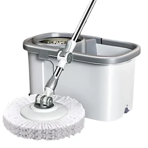 360 Degree Design Stainless Steel 360 Spin Floor Cleaning Mop Bucket Set 2 Microfiber Heads for House Cleaning