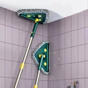 360 Degree Rotatable Telescopic Steel Triangle Cleaning Mop Adjustable for Tile Floor Tub Window Reusable for Multiple Surfaces