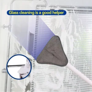 360-Degree Rotatable Triangle Floor Mop with Water Wiper, Hands-Free Self-Wringer, Replaceable Microfiber Head