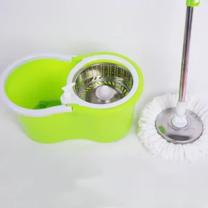 360-Degree Rotating Dry and Wet Flat Mop and Bucket Set with Plastic Mop Bucket