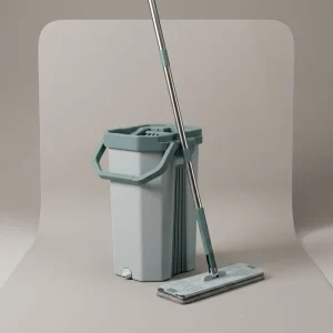 360-Degree Rotating Flat Floor Mop and Plastic Basket Bucket Set Wet-Dry Cleaner for Tile, Wood, and Laminate Floors