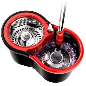 360-Degree Rotating Flat Mop Set with Extendable Handle, Microfiber Mop Head and Stainless Steel Bucket