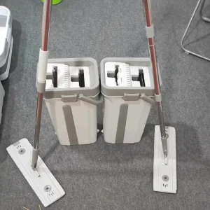 360-Degree Rotating Flat Mop and Bucket with Hands-Free Washing