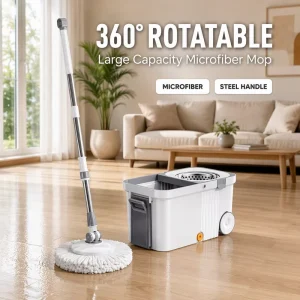 360-Degree Rotating Microfiber Mop and Bucket Set with Telescopic Stainless Steel Handle
