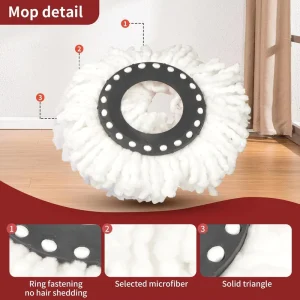 360-Degree Spin Round Microfiber Mop Head Refill, White