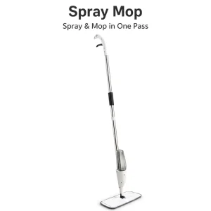 360 Degree Spray Mop White Stainless Steel Telescopic Pole Microfiber Pad Manual Self Wringing Reusable Lightweight Wet Dry