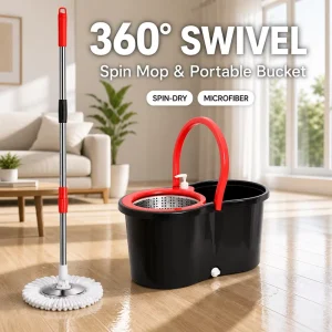 360-Degree Swivel Spin Mop and Microfiber Bucket Set for Home, Living Room, and Bathroom