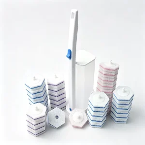 360° Rotating Disposable Toilet Brush Heads Snap On Design Effective Cleaning for Bowl Rim Sponges & Scouring Pads