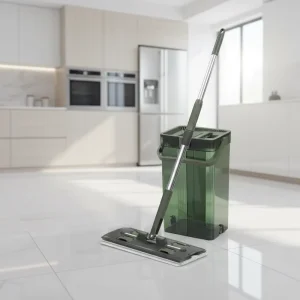 360° Spin Microfiber Sliding Flat Mop Set with Detachable Stainless Steel Rod and Reusable Mop Head