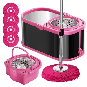 360° Spin Mop Set with Stainless Steel Handle, Self-Wringing Microfiber Mop and Bucket