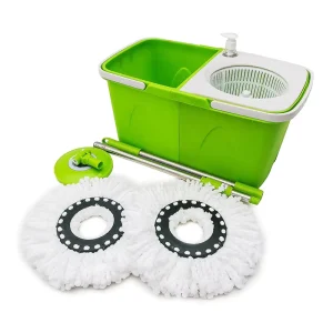 360 Spin Mop and Bucket Set with 2 Microfiber Mop Heads Hand press Easy Wring Floor Cleaning System for Hardwood Tile