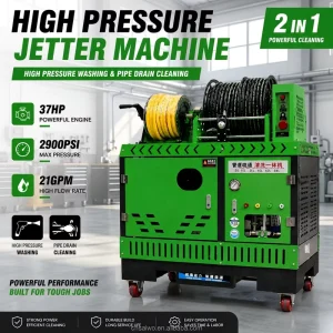 37 HP 200 Bar 2900 psi 21 GPM Sewer Jetter with Integrated Water Tank High Pressure Drain Pipe Cleaning Machine