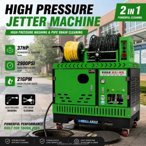 37 HP 200 Bar 2900 psi 21 GPM Sewer Jetter with Integrated Water Tank High Pressure Drain Pipe Cleaning Machine
