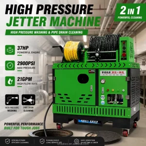 37 HP 2900 PSI 21 GPM Sewer Jetter with Integrated Water Tank High-Pressure Drain Pipe Cleaning Machine