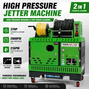 37 HP 2900 psi 21 GPM Sewer Jetter with Integrated Water Tank High Pressure Drain Pipe Cleaning Machine