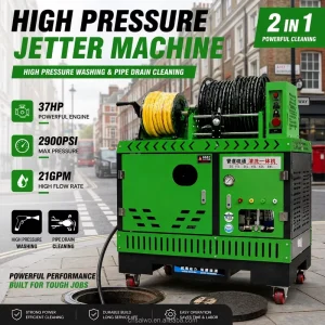 37 HP 2900 psi 21 GPM Sewer Jetter with Integrated Water Tank High Pressure Drain Pipe Cleaning Machine
