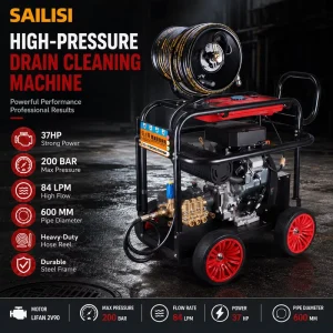 37 HP 2V90 High Pressure Drain Cleaning Machine 200 Bar Sewer Jetting Machine with 50 M Hose Reel for Pipeline Maintenance
