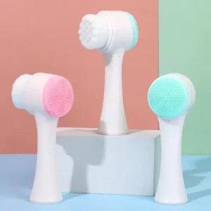 3D Double Sided Facial Wash Brush Soft Hair Deep Cleaning Brush Pores Household Manual Facial Silicone Brush Pink Blue