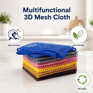 3D Grid Microfiber Net Dish Cloth for Kitchen Grease Cleaning Reusable Non-Scratch Pot and Pan Scouring Pad