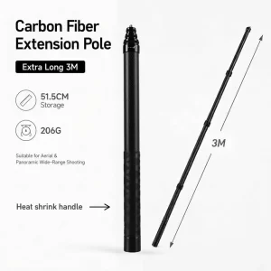 3M Carbon Fiber Extension Pole 206g Ultra Lightweight Waterproof Heat Shrink Handle 46cm Folded Selfie Stick 2 5kg Load Capacity