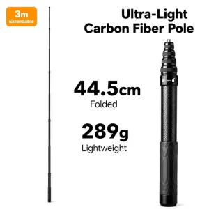 3M Extendable Carbon Fiber Selfie Stick 44.5cm Folded 289g Lightweight Waterproof Telescopic 7 9 Section Extension Pole for