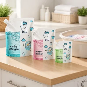3kg Screw-Cap Spout Laundry Detergent Pouch Custom Size Liquid Soap Stand-Up Pouch