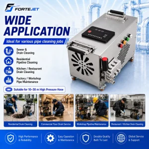 3kw Electric Sewer Jetting Machine 150bar 15L min Compact High Pressure Drain Cleaning Machine for Blocked Pipe Cleaning