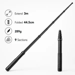 3m Carbon Fiber Extension Pole 9 Sections 289g 44.5cm Folded Telescopic Waterproof Selfie Stick for Insta360 for Action Camera