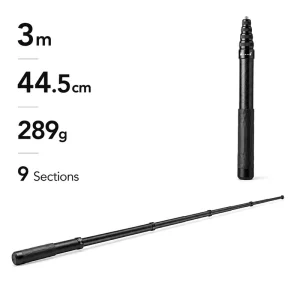 3m Extendable Carbon Fiber Pole 44.5cm Folded 289g Lightweight 9 Sections Telescopic Waterproof Selfie Stick Monopod for