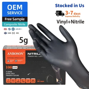 4-6g Black Synthetic Nitrile Gloves, Food Grade, Disposable, Waterproof, Powder-Free, BBQ and Catering Use